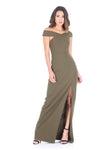 Khaki Cross Front Bardot Maxi Dress With Thigh High Split