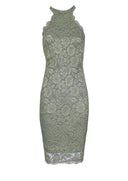 Khaki Cut In Neck Detail Lace Midi Dress
