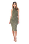 Khaki Cut In Neck Detail Lace Midi Dress