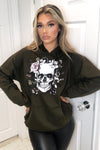 Khaki Skull Printed Hoodie