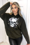 Khaki Skull Printed Hoodie