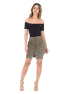 Khaki Suede Corset Detail Mini Skirt