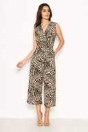 Khaki Wrap Front Animal Print Jumpsuit