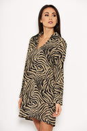 Khaki Animal Print Shirt Dress