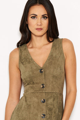 Khaki Suede Button Front Dress