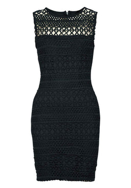 Navy Sleeveless Crochet Bodycon Mini Dress
