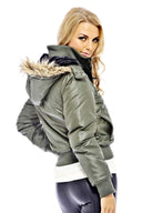 Split Zip Fur Hooded Bomber Coat