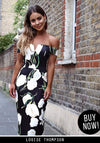 Black Floral Print Bardot Dress