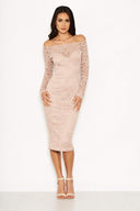 Lace Nude Dress With Sleeves