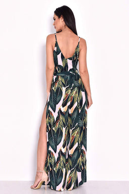 Leaf Print Wrap Front Jumpsuit