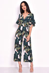 Leaf Printed Frill Detail Wrap Front Jumpsuit