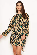 Leopard Print Buckle Waist Shift Dress