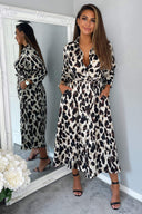 Leopard Print Button Up Midi Dress