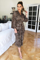 Leopard Print Elasticated Waist Midi Wrap Dress