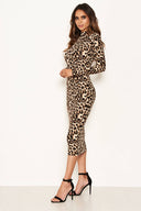 Leopard Print High Neck Bodycon Midi Dress