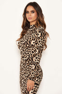 Leopard Print High Neck Bodycon Midi Dress