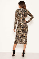 Leopard Print High Neck Bodycon Midi Dress