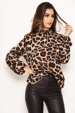 Leopard Print High Neck Top