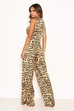 Leopard Print Jumpsuit With Knot Front Detail