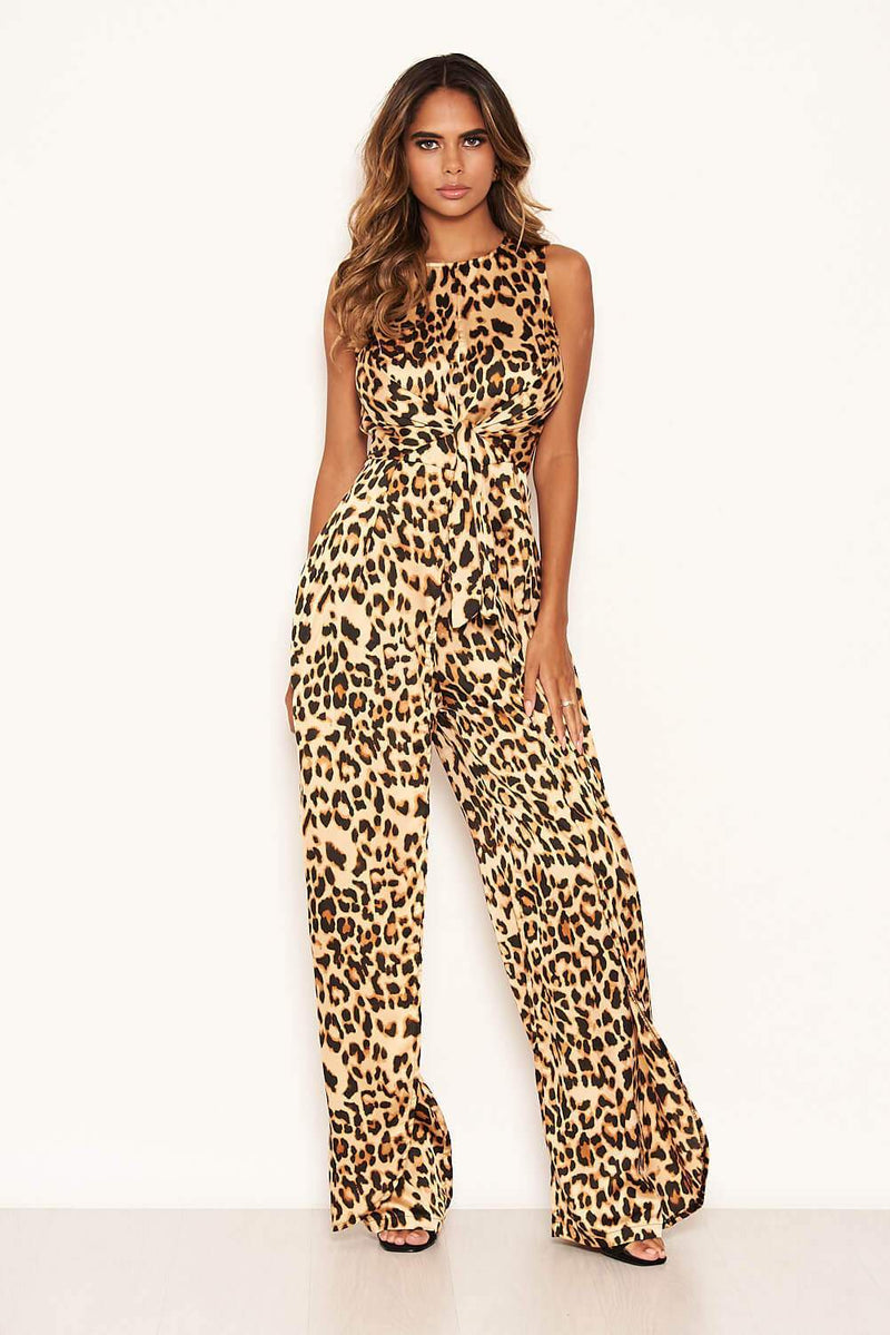 Leopard Print Jumpsuit With Knot Front Detail