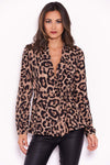 Leopard Print Tie Waist Wrap Top