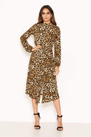 Leopard Print Side Split Midi Dress