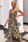 Leopard Print Wrap Frill Maxi Dress