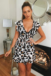 Cream Animal Print Ruffle Dress