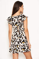 Cream Animal Print Ruffle Dress