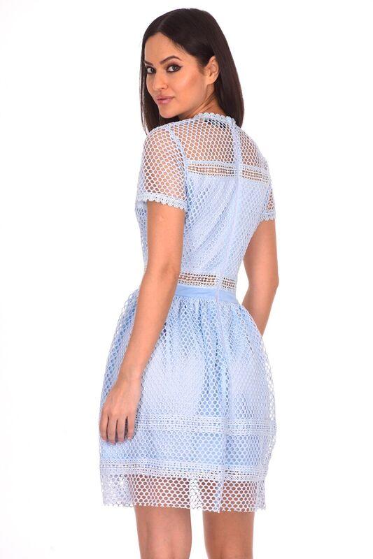 Light Blue Crochet Short Sleeved Dress