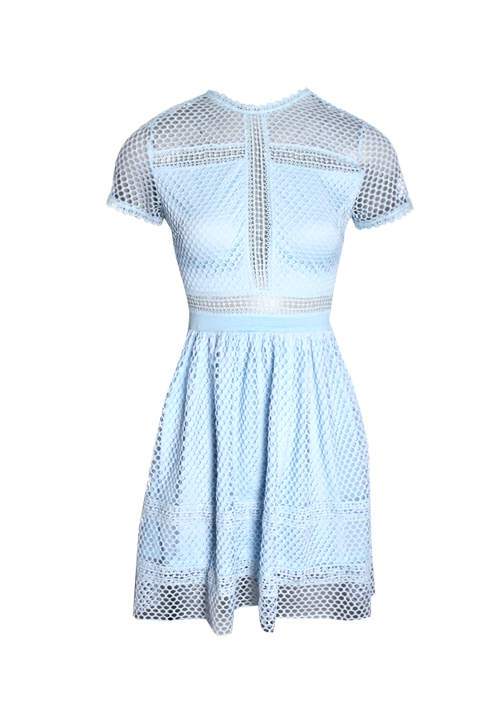 Light Blue Crochet Short Sleeved Dress