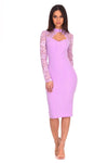 Lilac Choker Neck Lace Sleeve Midi Dress