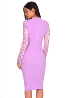 Lilac Choker Neck Lace Sleeve Midi Dress