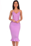 Lilac Crochet Detail Frill Midi Dress