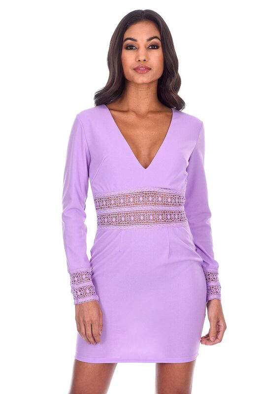Lilac Crochet Detail Mini Dress