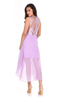Lilac Embroidered Mesh Dipped Hem Dress