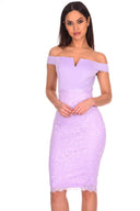 Lilac Notch Front Lace Detail Midi Dress