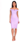 Lilac Notch Front Lace Detail Midi Dress