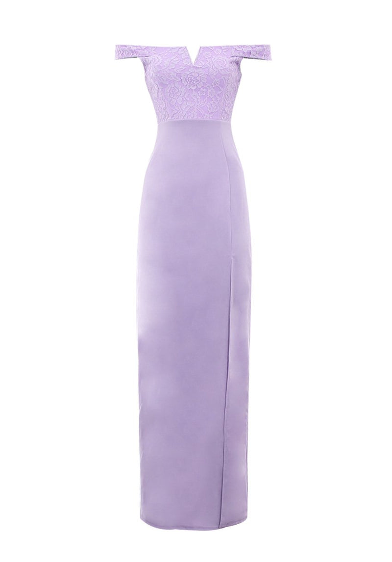 Lilac Notch Front Off The Shoulder Maxi dress