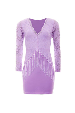 Lilac Tassel Embroidered Lace Dress