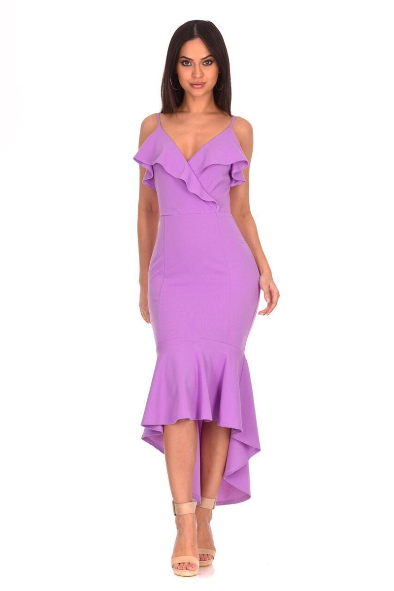 Lilac Wrap Fishtail Midi Dress