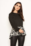 Long Sleeved Animal Print Peplum Top