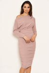 Mauve Off Shoulder Ruched Dress