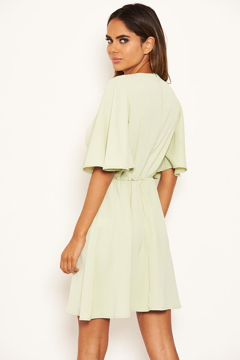 mint skater dress Yumi Mint Skater Dress With Puff Sleeves And Buckle Detail Love My Apparel
