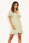 Mint Ruched Front Frill Swing Dress