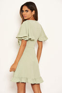 Mint Ruched Front Frill Swing Dress