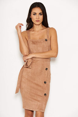 Mink Suede Button Front Belted  Dress