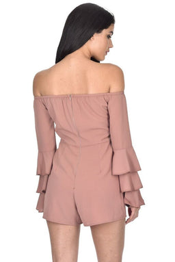 Mink Off The Shoulder Frill Playsuit