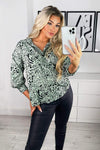 Mint Animal Print Dip Hem Shirt