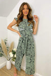 Mint Animal Print Frill Front Tie Jumpsuit